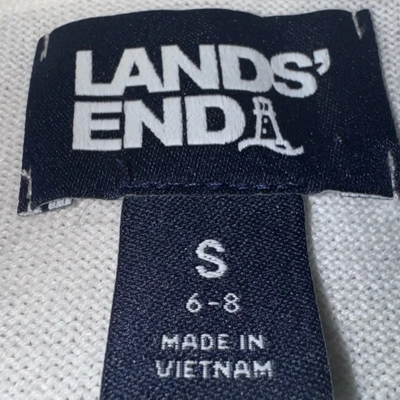 Lands’ End Navy White Striped Cotton Open Front Cardigan Sweater Sz S - Picture 4 of 6